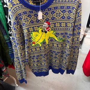 Ugly Christmas Sweater - Santa riding dinosaur